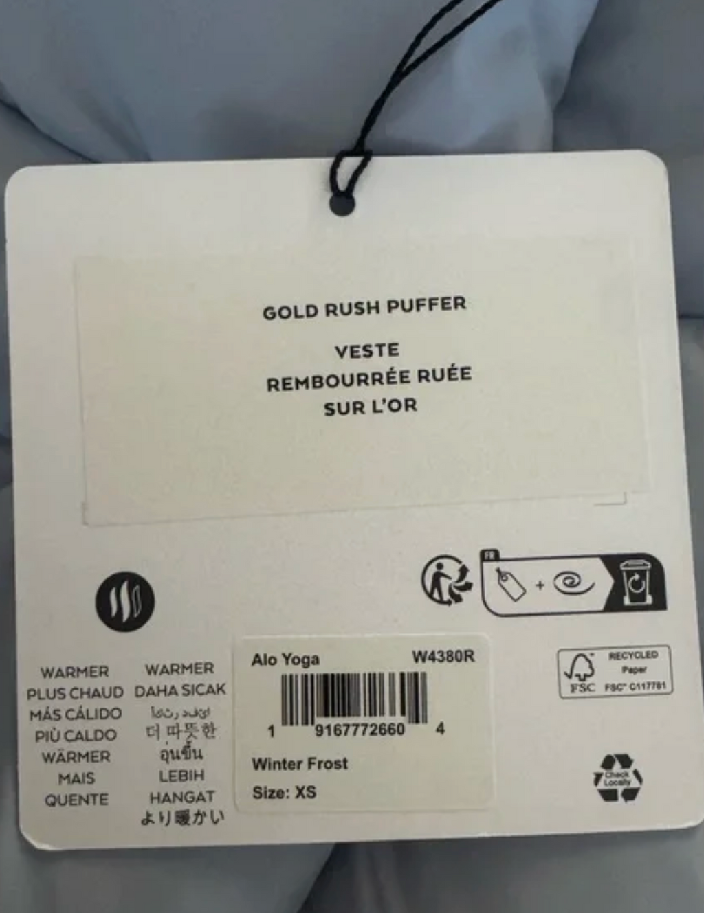 Alo Yoga Gold Rush Puffer Winter Frost Jacket